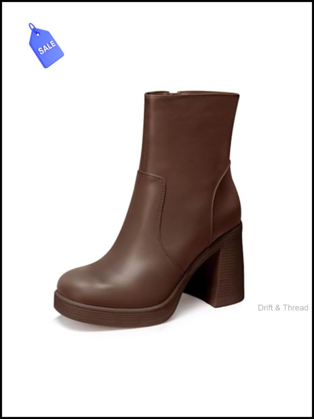 Platform Gogo Ankle Boots with Zipper, Square Toe Block Heel